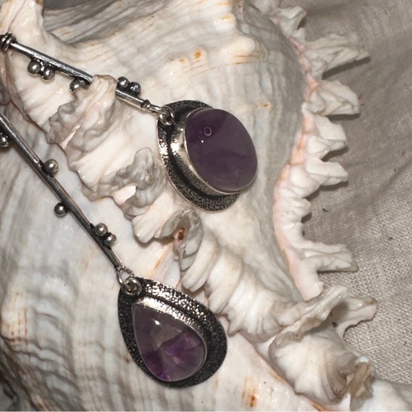 Modern Amethyst Solar dangle multi-gem handmade statement Necklace - Picture 5 of 13